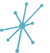 Looking akin to a molecular model, spokes with small, circular end caps radiate at uneven lengths and non-uniform directions from a central, hexagonal hub.